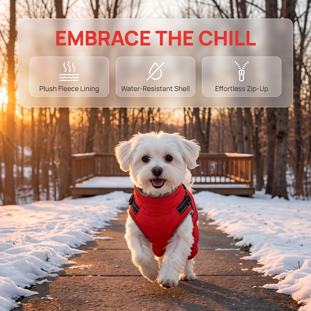 Waterproof Dog Coat with Harness, Warm Fleece Lining, Reflective Strips, Zipper Closure, Windproof, Cold Weather, for Small Medium Large Breeds Puppies, Indoor Outdoor Camping Hiking, Winter Walks