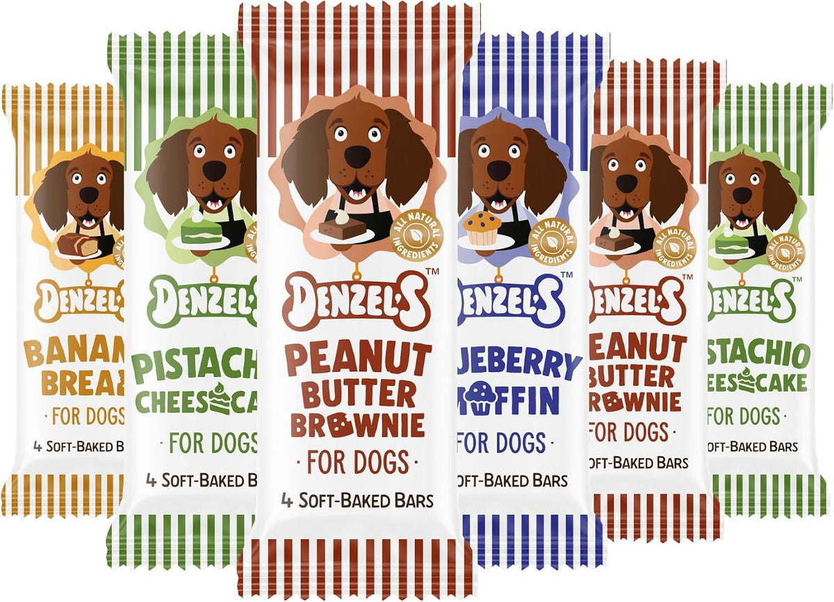 Denzel's All Natural Dog Treats - Soft Baked Bars - Variety Pack (6 x 60g)
