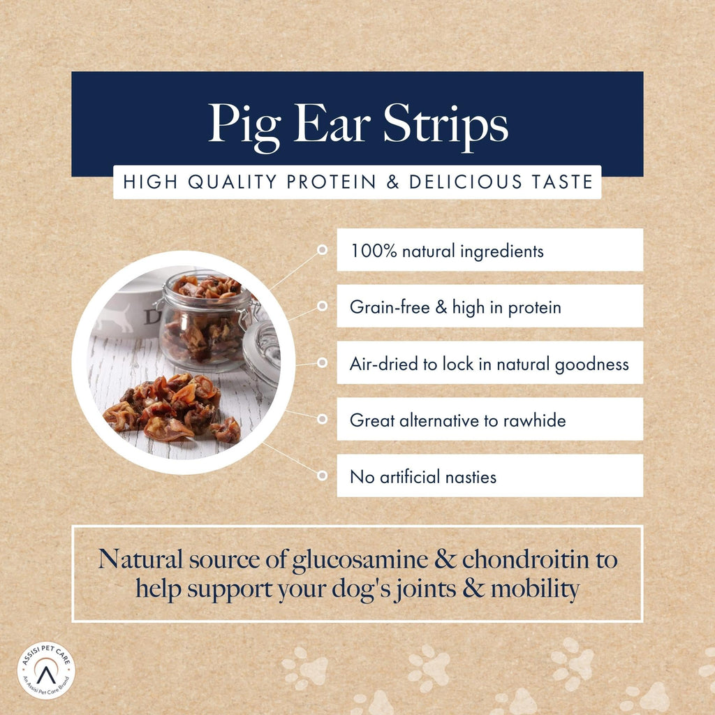 Hollings Pig Ear Strips Dog Treats, 100% Natural Air Dried Long Lasting Chews for Adult Dogs, Grain Free & High in Protein (150g)