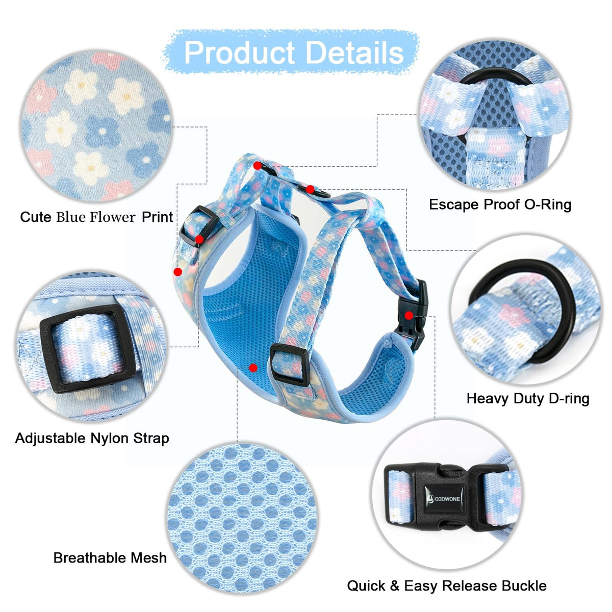 Dog Harness and Leash, Poop Bag Holder 3 Sets, Easy Walk No Pull Adjustable Puppy Cat Vest Harness with Soft Mesh Padded, Pet Supplies for Extra-Small/Small Medium Dogs Kitten