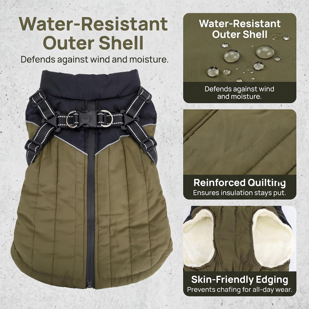 Waterproof Dog Coat with Harness, Warm Fleece Lining, Reflective Strips, Zipper Closure, Windproof, Cold Weather, for Small Medium Large Breeds Puppies, Indoor Outdoor Camping Hiking, Winter Walks