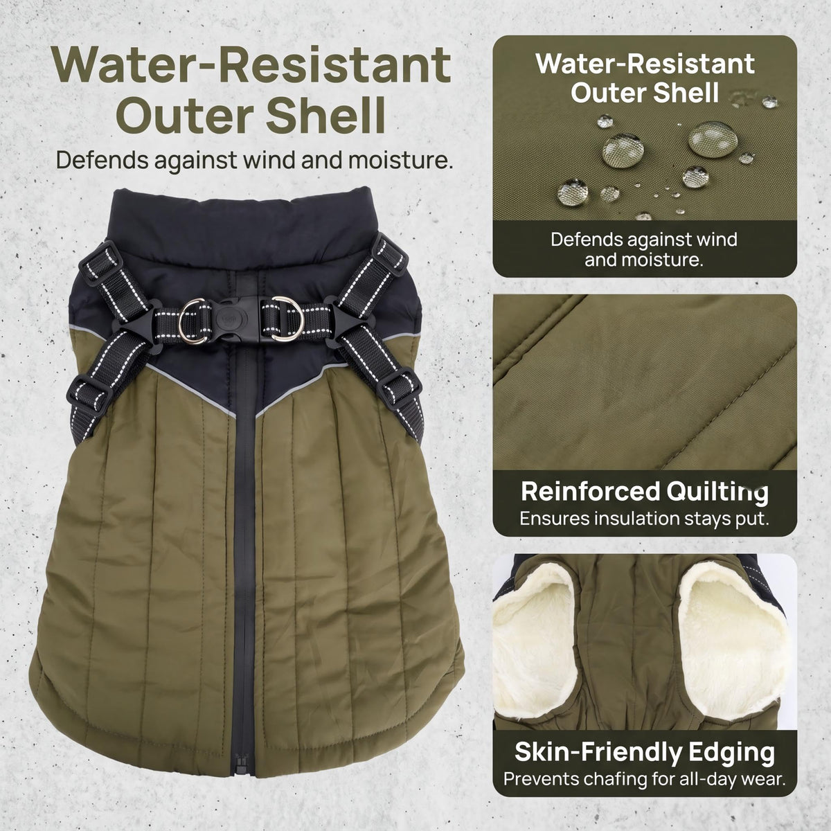 Waterproof Dog Coat with Harness, Warm Fleece Lining, Reflective Strips, Zipper Closure, Windproof, Cold Weather, for Small Medium Large Breeds Puppies, Indoor Outdoor Camping Hiking, Winter Walks
