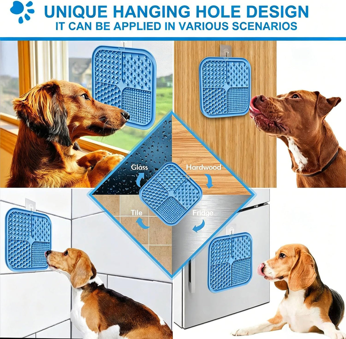 Licking Mat for Dogs & Cats with Suction Cups, 1 Pack Square Silicone Dog Slow Feeder Lick Pat for Anxiety Relief, Dog Toys to Keep Them Busy, Pets Bathing Training Grooming Mat 20 * 20cm