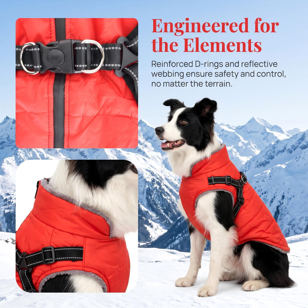 Waterproof Dog Coat with Harness, Warm Fleece Lining, Reflective Strips, Zipper Closure, Windproof, Cold Weather, for Small Medium Large Breeds Puppies, Indoor Outdoor Camping Hiking, Winter Walks