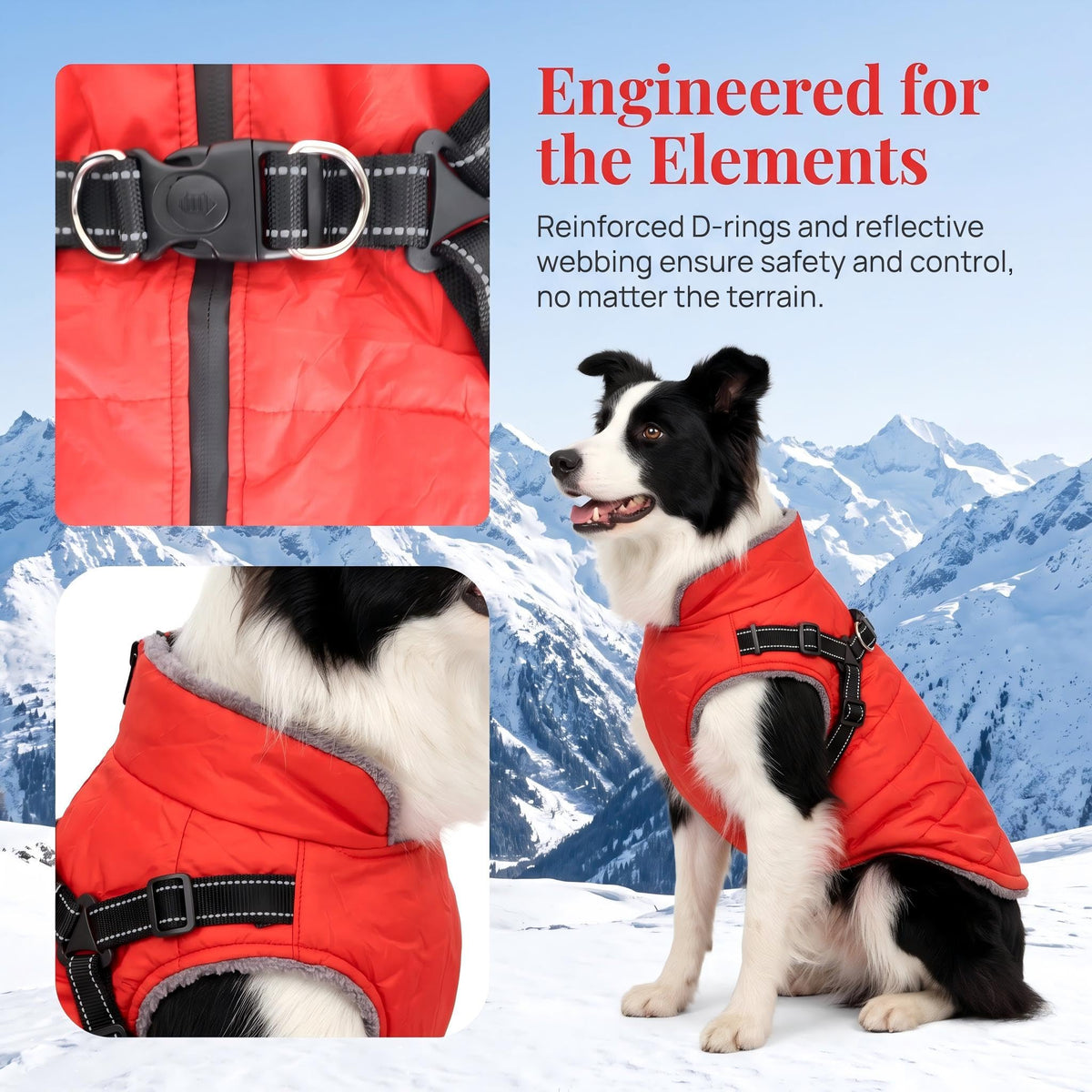 Waterproof Dog Coat with Harness, Warm Fleece Lining, Reflective Strips, Zipper Closure, Windproof, Cold Weather, for Small Medium Large Breeds Puppies, Indoor Outdoor Camping Hiking, Winter Walks