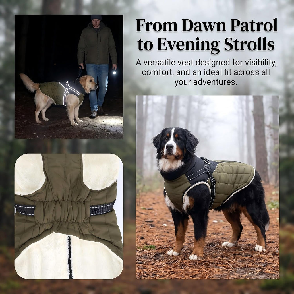 Waterproof Dog Coat with Harness, Warm Fleece Lining, Reflective Strips, Zipper Closure, Windproof, Cold Weather, for Small Medium Large Breeds Puppies, Indoor Outdoor Camping Hiking, Winter Walks
