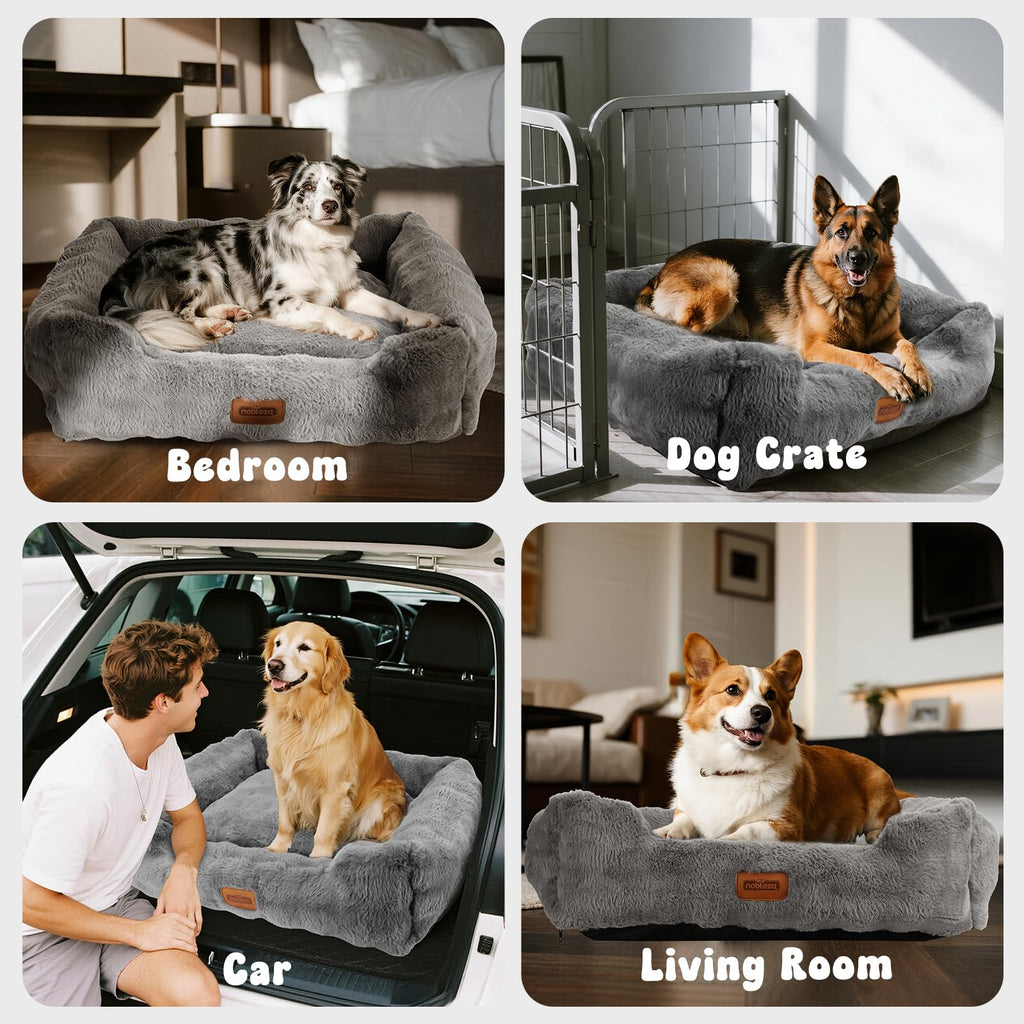 Nobleza Dog Bed Medium, Ultra Soft Warm Dog Beds Medium Washable, Fluffy 340GSM Bubble Fleece Dogs Bed with Removable Cover, Rectangle Pet Beds with Anti-Slip Bottom for Puppy and Cats,Grey,65x55x20cm